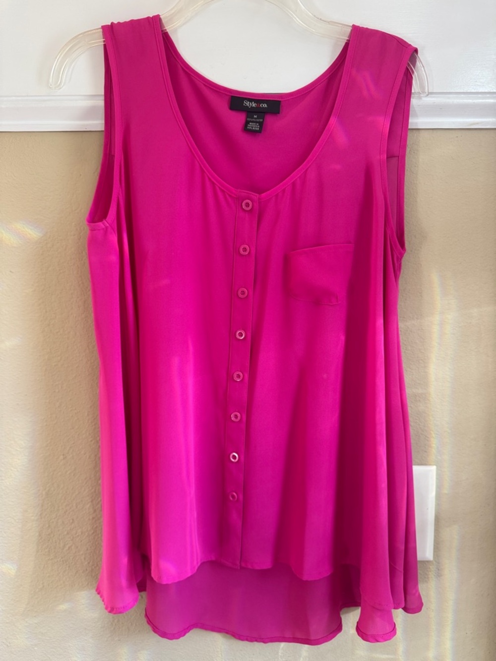 Style & Co.‎ Bright Fuchsia Sleeveless Button-Front Tank